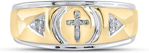 Solid Yellow-tone Sterling Silver Mens Round Diamond Cross Wedding Band Ring 1/20 Cttw in Saudi Arabia