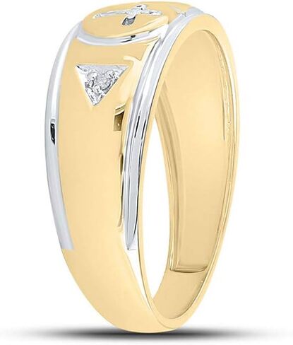 Solid Yellow-tone Sterling Silver Mens Round Diamond Cross Wedding Band Ring 1/20 Cttw in Saudi Arabia