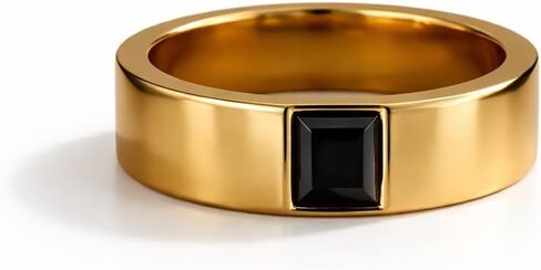 Black Onyx Gold Band Ring in 14K Yellow Gold Minimalist Square Cut Stone Wedding Band Modern Statement Promise Ring for Men in Saudi Arabia