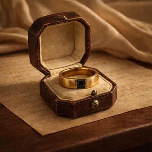 Black Onyx Gold Band Ring in 14K Yellow Gold Minimalist Square Cut Stone Wedding Band Modern Statement Promise Ring for Men in Saudi Arabia