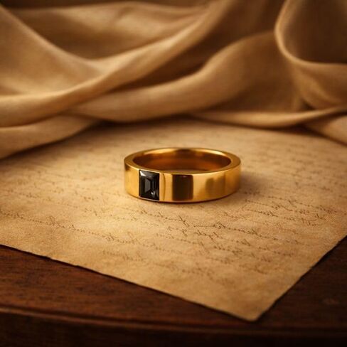 Black Onyx Gold Band Ring in 14K Yellow Gold Minimalist Square Cut Stone Wedding Band Modern Statement Promise Ring for Men in Saudi Arabia