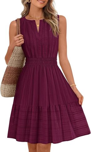 MEROKEETY Women's 2026 Summer Casual Mini Sundress Beach Vacation Sleeveless V Neck Flowy A Line Dress with Pockets in Saudi Arabia