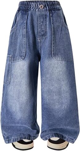 Nivne Tco Toddler Boys Jeans Casual Multi-Pocket Elastic Waistband Loose Fit Straight Leg Denim Pants in Saudi Arabia