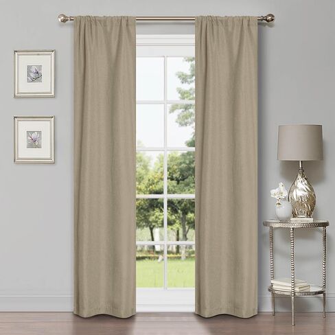 SUPERIOR Blackout Curtains, Room Darkening, Bedroom, Drapes, Kitchen, Living Room Window Accents, Sun Blocking, Thermal, 2 Pack, Linen Pattern Blackout Curtains, Set of 2, 26" x 84", Frosted Almond in Saudi Arabia
