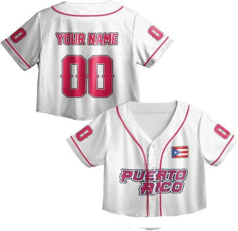 ThuhaTree Store Personalized Name Sports Puerto Rico Lovers AOP Crop Top Baseball Jersey XS-XL (Style 10) in Saudi Arabia