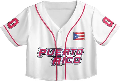 ThuhaTree Store Personalized Name Sports Puerto Rico Lovers AOP Crop Top Baseball Jersey XS-XL (Style 10) in Saudi Arabia