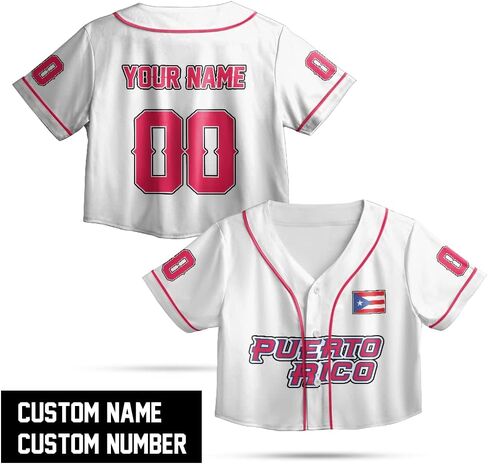ThuhaTree Store Personalized Name Sports Puerto Rico Lovers AOP Crop Top Baseball Jersey XS-XL (Style 10) in Saudi Arabia
