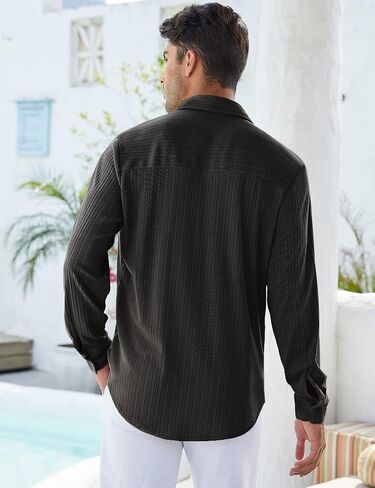 قمصان OYOZONE الرجالية ذات المقاس الرياضي، قمصان علوية كاجوال بأزرار سفلية ومتماسكة ومضلعة in Kuwait