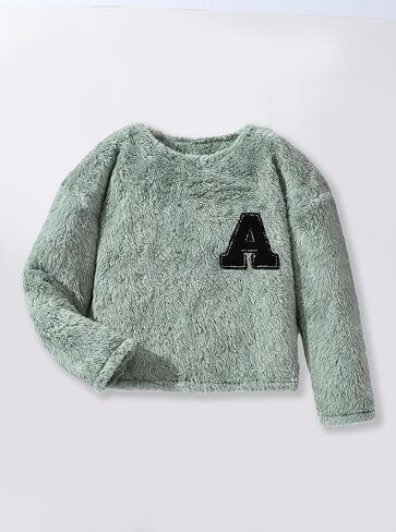 Girls Fuzzy Long Sleeve Pullover Patch Soft Sweater Plush Winter Top in Saudi Arabia