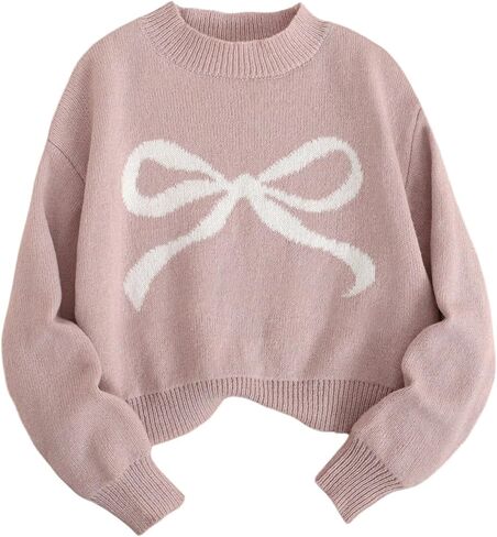 SOLY HUX Girl's Cute Bow Sweaters Kids Crew Neck Long Sleeve Fall Winter Pullover Sweater Jumper Tops in Saudi Arabia