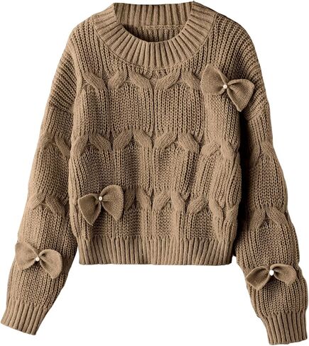 SOLY HUX Girl's Bow Sweater Crewneck Knit Long Sleeve Pullover Cute Fall Winter Top in Saudi Arabia