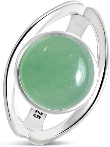 Sterling Silver Real Dongling Stone Ring,Natural Round Genuine Aventurine Quartz Crystal Gemstone Classical Plain Simple Ring for Women (A02_Light Green Dongling, 7) in Kuwait
