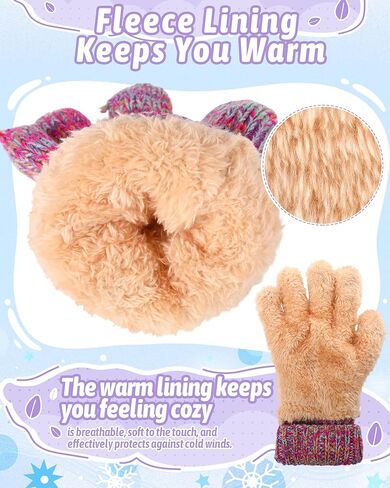 Geyoga 2 Pairs Kids Warm Gloves Winter for Girls Boys 2-8 Thermal Wool Fleece Lined Gloves Toddler Thick Thermal Knit Mittens for Cold Weather Supplies, Cute Rose Red and Purple in Saudi Arabia