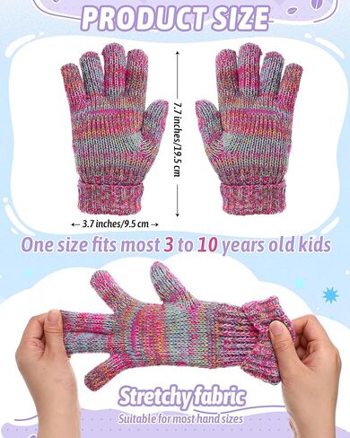Geyoga 2 Pairs Kids Warm Gloves Winter for Girls Boys 2-8 Thermal Wool Fleece Lined Gloves Toddler Thick Thermal Knit Mittens for Cold Weather Supplies, Cute Rose Red and Purple in Saudi Arabia