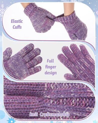 Geyoga 2 Pairs Kids Warm Gloves Winter for Girls Boys 2-8 Thermal Wool Fleece Lined Gloves Toddler Thick Thermal Knit Mittens for Cold Weather Supplies, Cute Rose Red and Purple in Saudi Arabia