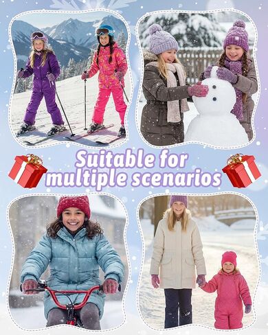 Geyoga 2 Pairs Kids Warm Gloves Winter for Girls Boys 2-8 Thermal Wool Fleece Lined Gloves Toddler Thick Thermal Knit Mittens for Cold Weather Supplies, Cute Rose Red and Purple in Saudi Arabia