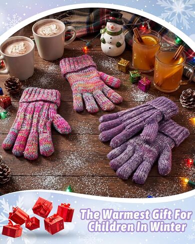 Geyoga 2 Pairs Kids Warm Gloves Winter for Girls Boys 2-8 Thermal Wool Fleece Lined Gloves Toddler Thick Thermal Knit Mittens for Cold Weather Supplies, Cute Rose Red and Purple in Saudi Arabia