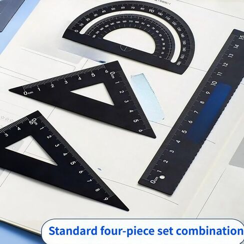 1 Set 4pcs Thickened Aluminum Alloy Drawing Kit with Storage Box for Office, Drawing, Student Measurement Ruler Set (Black) in Saudi Arabia
