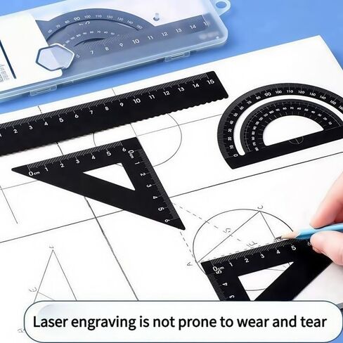 1 Set 4pcs Thickened Aluminum Alloy Drawing Kit with Storage Box for Office, Drawing, Student Measurement Ruler Set (Black) in Saudi Arabia