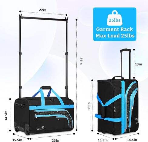 Dance Bag with Garment Rack - 23 Inch Professional Dance Competition Duffle Bag with Rack - Wheeled Dance Suitcase with Multiple Pockets for Dancers, Athlete, Travelers, and Livestreamer in Saudi Arabia