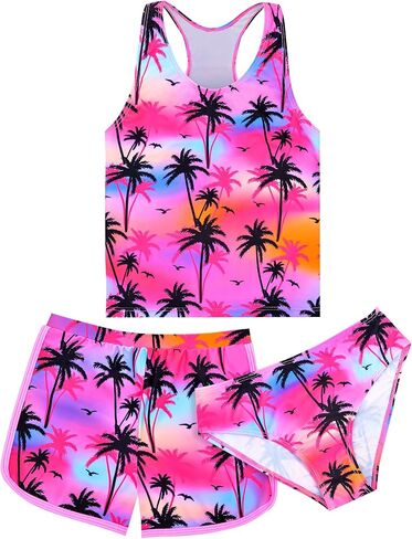 الفتيات Tankini ملابس السباحة 3 قطعة ثوب السباحة مجموعة لطيف ثوب سباحة مثير مع السراويل الصيف UPF 50 + Racerback الاطفال لباس سباحة in Kuwait