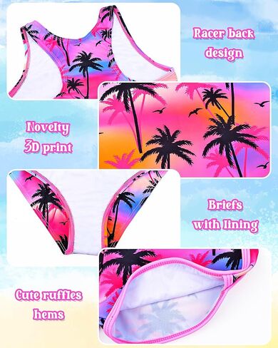 الفتيات Tankini ملابس السباحة 3 قطعة ثوب السباحة مجموعة لطيف ثوب سباحة مثير مع السراويل الصيف UPF 50 + Racerback الاطفال لباس سباحة in Kuwait