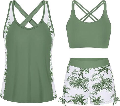 ملابس سباحة تانكيني للفتيات من 3 قطع، ملابس سباحة متقاطعة مع شورت بيكيني، ملابس سباحة متواضعة للمراهقين من عمر 9 إلى 16 عامًا in Kuwait