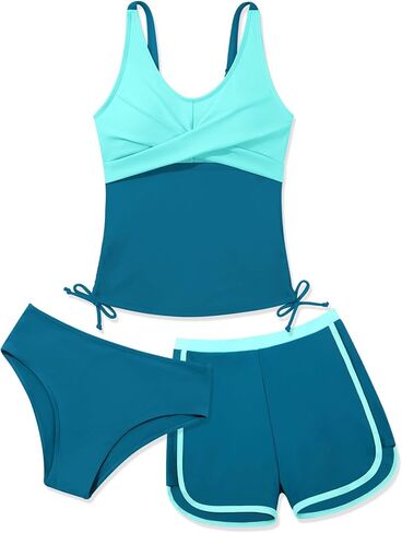 Girls Swimsuits Tankini Set with Shorts Criss Cross Bathing Suits Tween Teen Juniors Girl Two Piece Swimwear in Saudi Arabia