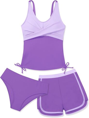 Girls Swimsuits Tankini Set with Shorts Criss Cross Bathing Suits Tween Teen Juniors Girl Two Piece Swimwear in Saudi Arabia