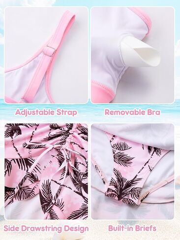 DAXIANG في سن المراهقة الفتيات قطعتين ملابس السباحة متواضعة كشكش تنورة Tankini مجموعة الأشرطة قابل للتعديل مجموعة البكيني للإزالة مبطن حجم 8-16 in Kuwait