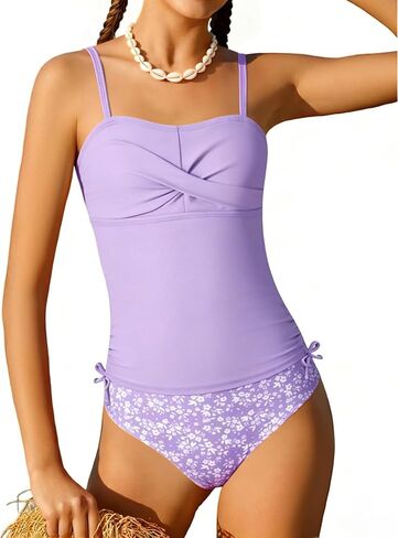 الفتيات ملابس السباحة Tankini متقاطع 2 قطعة ثوب السباحة Ruched الرباط مطبوعة فتاة ملابس للمراهقين 9-16Y in Kuwait