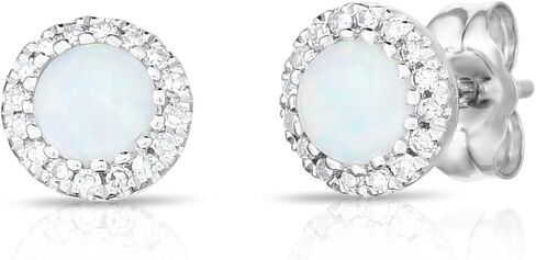 14K White Gold Genuine Gemstone, Diamonds Halo Stud Earrings in Saudi Arabia