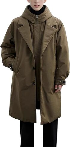 Men's Winter Trench Coat Hooded Long Jacket Padded Warm Parka Korean Style Outdoor Fashion Thermal Casual Outerwear in Saudi Arabia