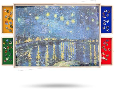 Puzzle Board with Drawers Rotatable 360-Degree Wheels and Cover 30" x 22" 1000 Piece Wooden Jigsaw Puzzle Table Storage Organizer Portable Lightweight Design in Kuwait