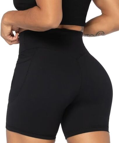 Sunzel No Front Seam Biker Shorts for Women with Pockets, Yoga Workout Gym Bike Shorts with Tummy Control 5" Inseam Black+Black (2 Pack) X-Large in Saudi Arabia