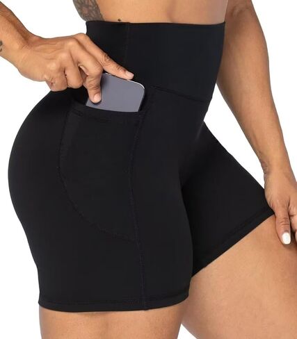 Sunzel No Front Seam Biker Shorts for Women with Pockets, Yoga Workout Gym Bike Shorts with Tummy Control 5" Inseam Black+Black (2 Pack) X-Large in Saudi Arabia