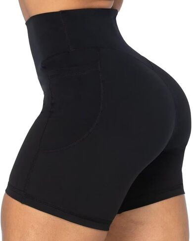 Sunzel No Front Seam Biker Shorts for Women with Pockets, Yoga Workout Gym Bike Shorts with Tummy Control 5" Inseam Black+Black (2 Pack) X-Large in Saudi Arabia
