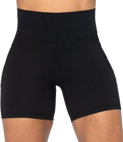 Sunzel No Front Seam Biker Shorts for Women with Pockets, Yoga Workout Gym Bike Shorts with Tummy Control 5" Inseam Black+Black (2 Pack) X-Large in Saudi Arabia