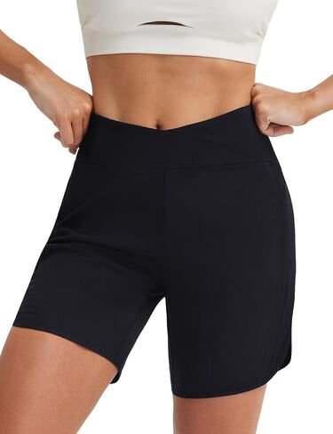 baleaf Women's 7" Athletic Running Long Shorts UPF 50+ Quick Dry Workout Hiking Crossover High Waisted Zipper Pocket in Saudi Arabia