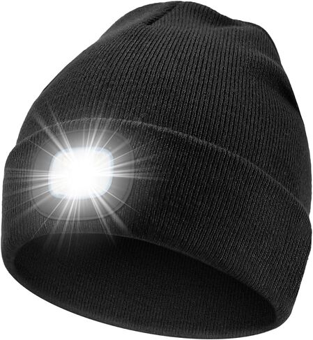 قبعة صغيرة مع أضواء LED قبعة مضاءة قابلة لإعادة الشحن وقابلة للغسل ودافئة ومرئية قبعة شتوية متماسكة للجنسين هدايا فريدة باللون الأسود in Kuwait