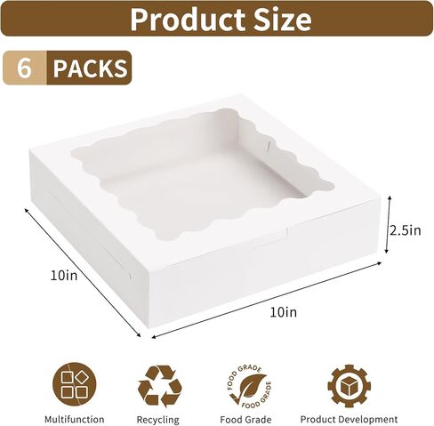 Moretoes 26pcs Pie Boxes with Window, 9 x 9 x 2.5 Bakery Boxes White Cookie Boxes, Treat Boxes for Pies, Pastries, Donuts and Muffins in Saudi Arabia