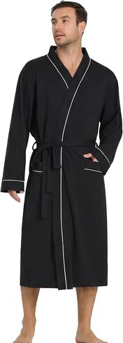 Vulcanodon Luxury Cotton Robe for Men, Soft Breathable Kimono Bathrobe with Pockets for Lightweight in Saudi Arabia