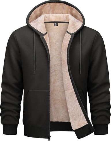 TACVASEN Men's Sherpa Lined Hoodie Full Zip Up Midweight Sweatshirt Warm Thick Fleece Cotton Winter Jacket in Saudi Arabia