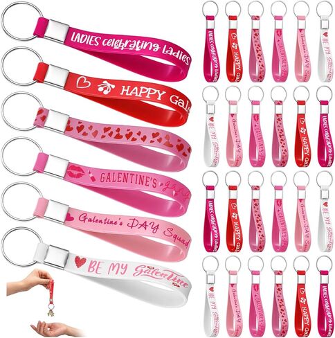 Kigeli 30 Pcs Galentine's Day Keychains Gifts Bulk Pink Heart Silicone Keychains Rubber Bracelet Wristlet Cute Valentine's Day Gifts for Women Girls Friends Galentines Party Favors Supplies in Saudi Arabia