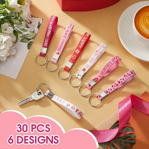 Kigeli 30 Pcs Galentine's Day Keychains Gifts Bulk Pink Heart Silicone Keychains Rubber Bracelet Wristlet Cute Valentine's Day Gifts for Women Girls Friends Galentines Party Favors Supplies in Saudi Arabia