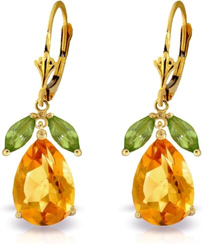 14k Yellow Gold Leverback Earrings with Peridots and Citrines in Saudi Arabia