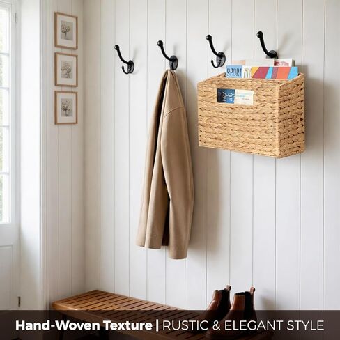 Handwoven Divided Water Hyacinth Wall Magazine Holder - Natural Hanging Organizer for Mail, Newspapers & Magazines, Books & Files - Divided Magazine Basket for Entryway, Living Room, Office in Saudi Arabia