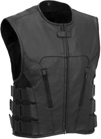 Men's Motorcycle SWAT Team Style Cow Leather Tactical Club Vest W/2 Gun Pockets in Saudi Arabia