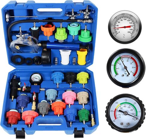 SINOCMP Coolant Vacuum Refill Kit & Coolant Pressure Tester Kit, 31pc Master Cooling System Vacuum Fill Tool, Radiator Vacuum Fill Kit with 23 Radiator Adapters,Complete Set for Leak Detection in Saudi Arabia