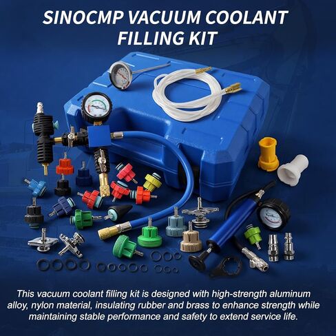 SINOCMP Coolant Vacuum Refill Kit & Coolant Pressure Tester Kit, 31pc Master Cooling System Vacuum Fill Tool, Radiator Vacuum Fill Kit with 23 Radiator Adapters,Complete Set for Leak Detection in Saudi Arabia